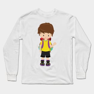 Camping, Campers, Cute Boy, Brown Hair, Backpack Long Sleeve T-Shirt